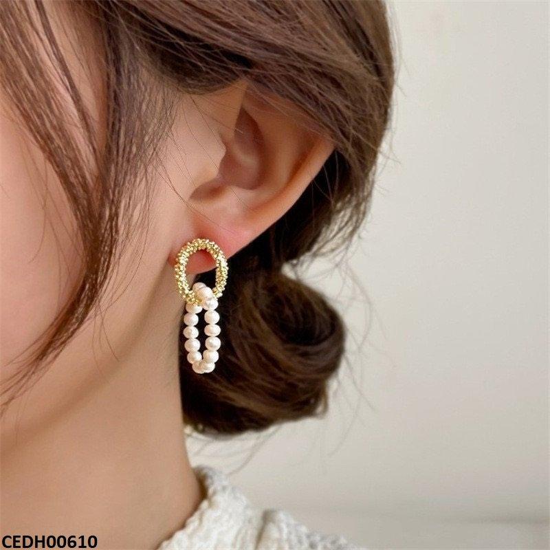 CEDH00610 JMN Duble Round Pearl Drop Earrings - CEDH