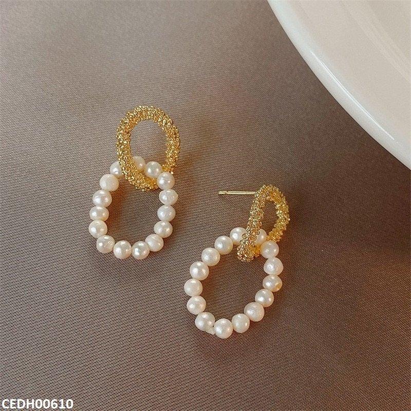 CEDH00610 JMN Duble Round Pearl Drop Earrings - CEDH