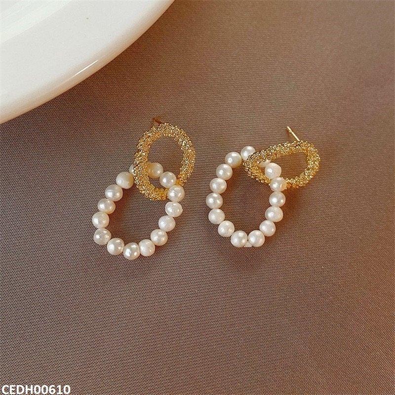 CEDH00610 JMN Duble Round Pearl Drop Earrings - CEDH