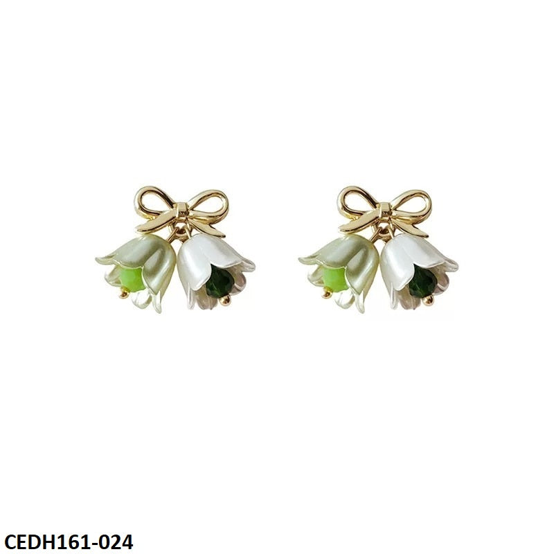 CEDH161 SYB Bow With Rose Earrings Pair - CEDH