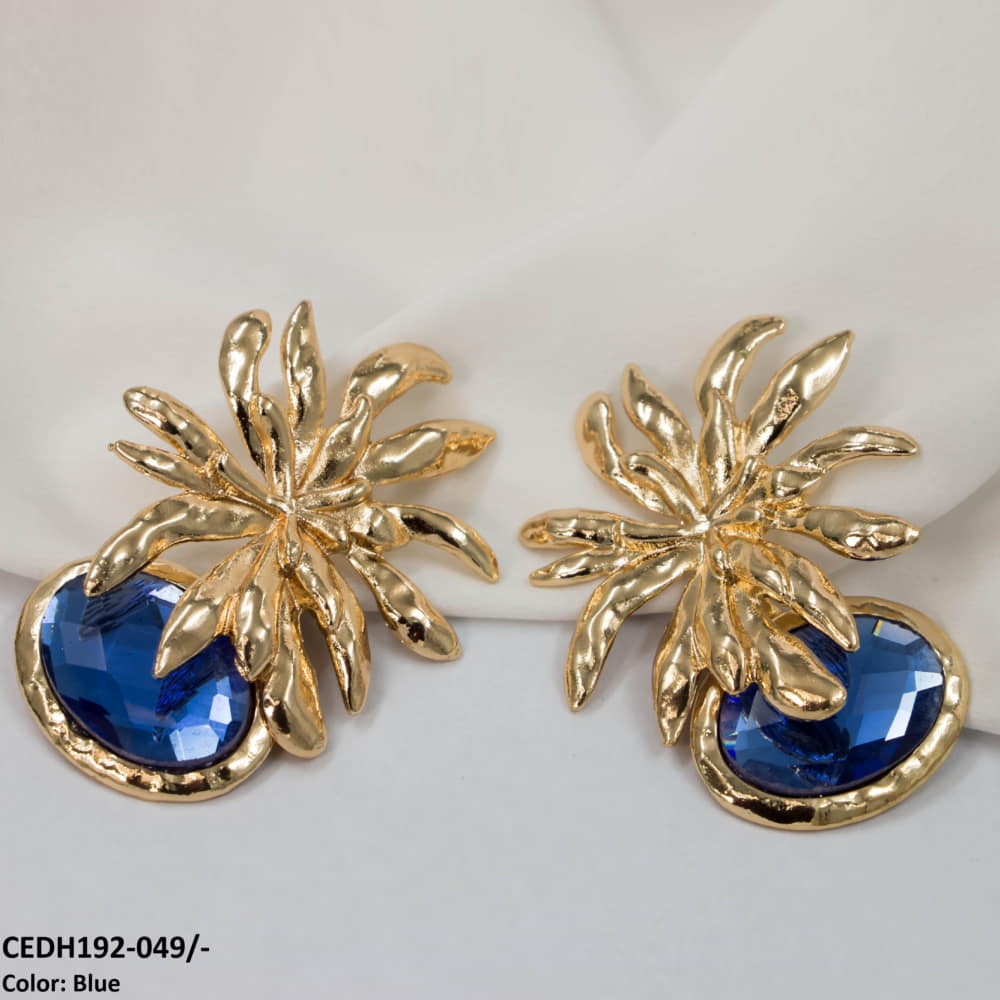 CEDH192 LYB Flower Oval Drops Earrings Pair - CEDH