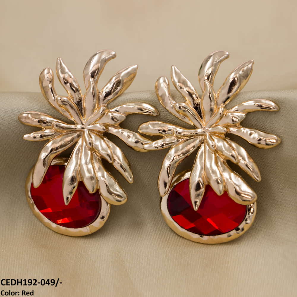 CEDH192 LYB Flower Oval Drops Earrings Pair - CEDH