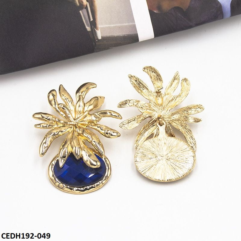 CEDH192 LYB Flower Oval Drops Earrings Pair - CEDH