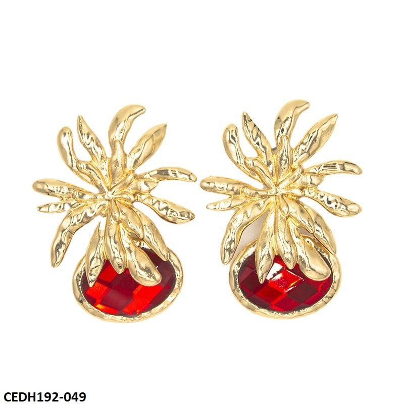 CEDH192 LYB Flower Oval Drops Earrings Pair - CEDH