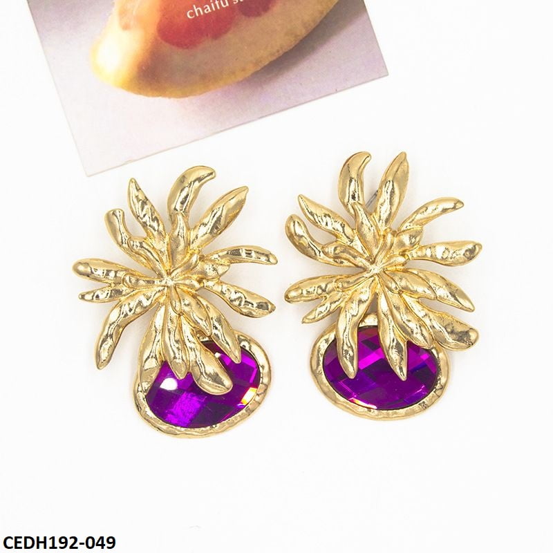 CEDH192 LYB Flower Oval Drops Earrings Pair - CEDH