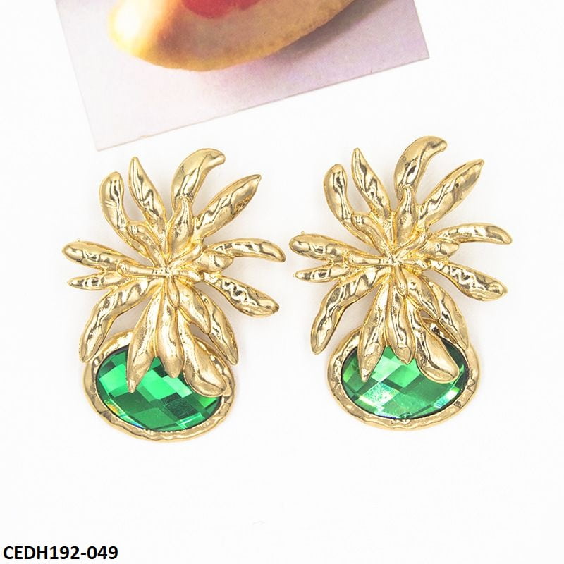 CEDH192 LYB Flower Oval Drops Earrings Pair - CEDH