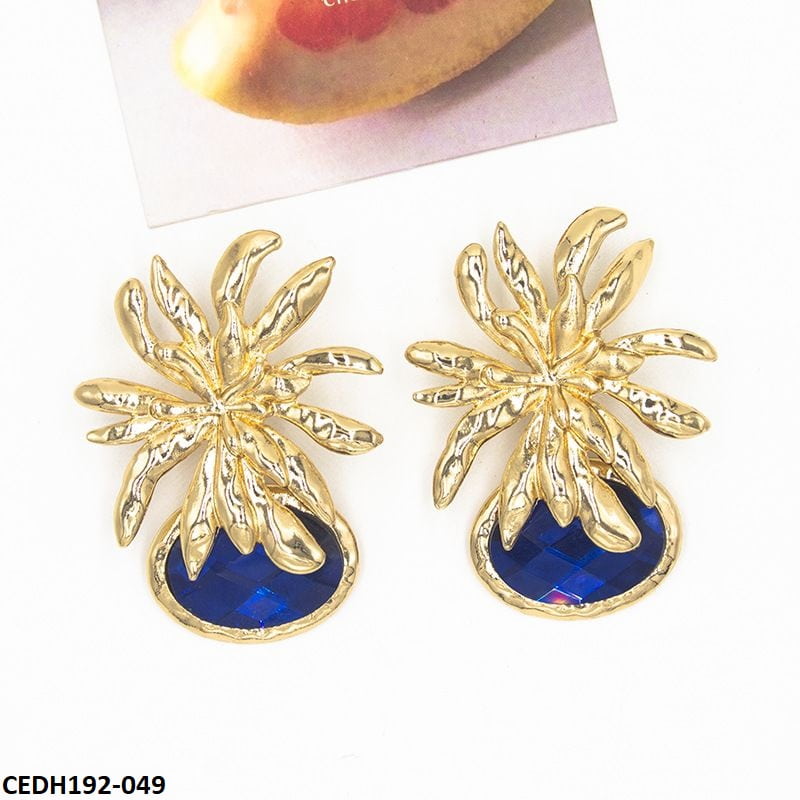 CEDH192 LYB Flower Oval Drops Earrings Pair - CEDH