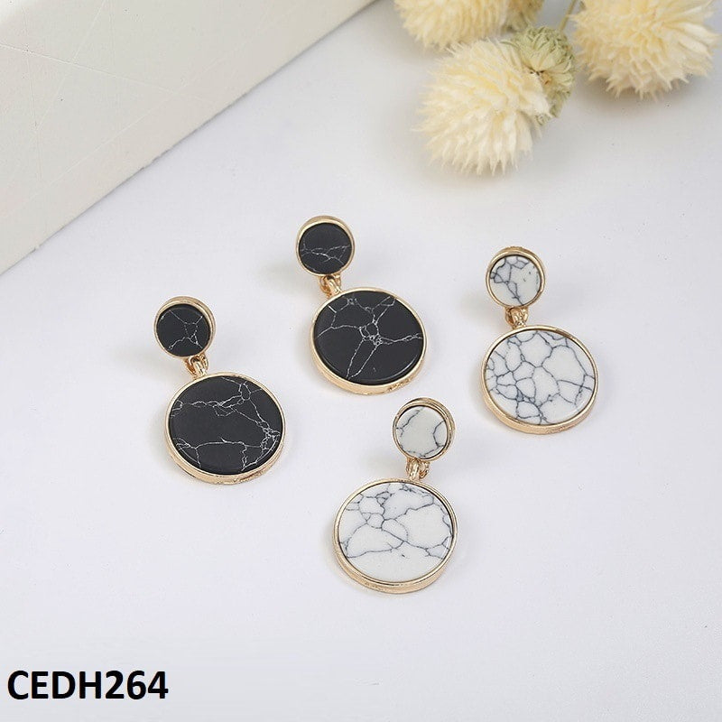 CEDH264 JMN Break Black Round Drop Earrings Pair - CEDH