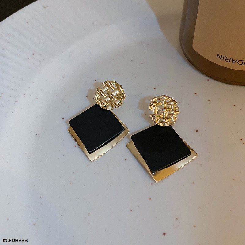 CEDH333 ZCD Square Ear Drop Earrings Pair - CEDH