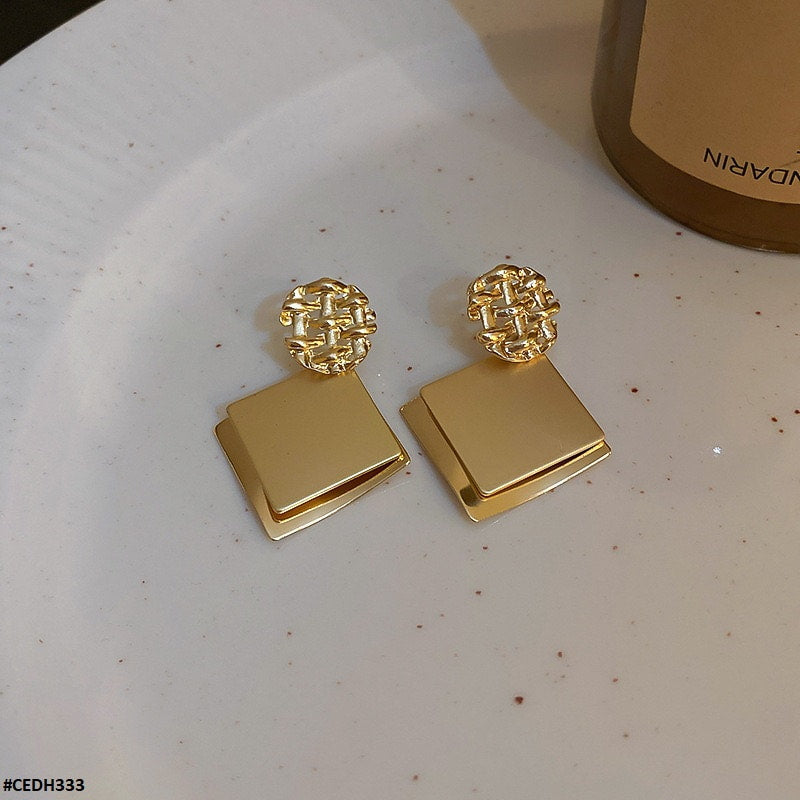 CEDH333 ZCD Square Ear Drop Earrings Pair - CEDH