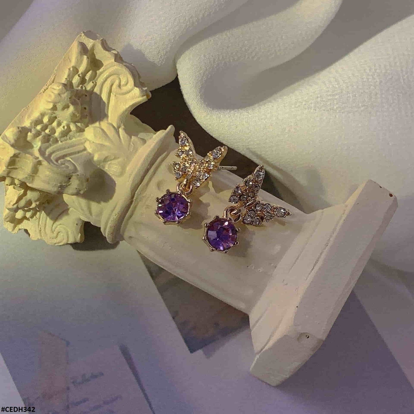 CEDH342 BTO Butterfly Ear Drop Earrings Pair - CEDH