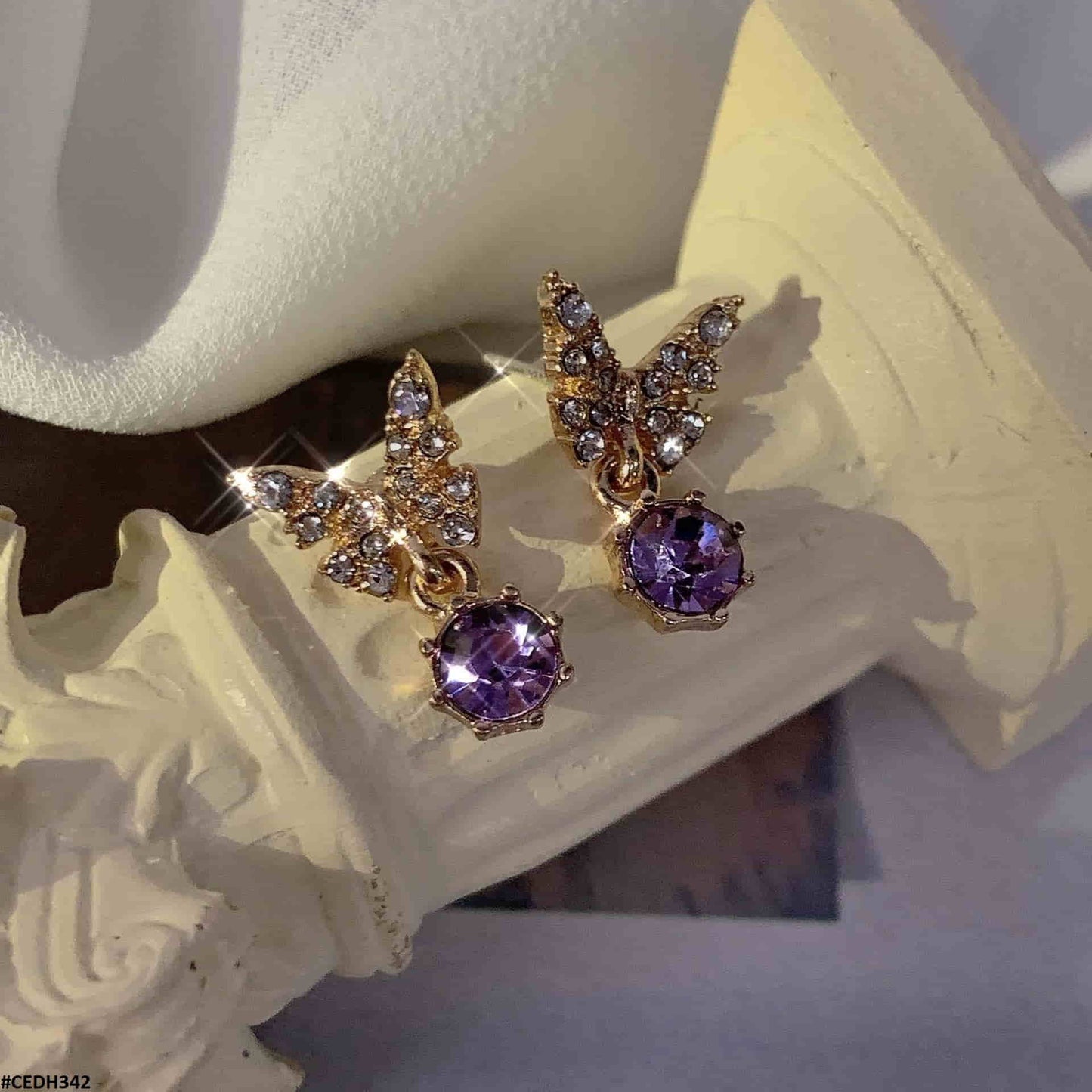CEDH342 BTO Butterfly Ear Drop Earrings Pair - CEDH