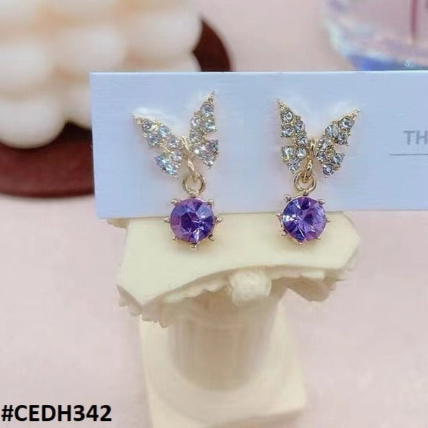 CEDH342 BTO Butterfly Ear Drop Earrings Pair - CEDH