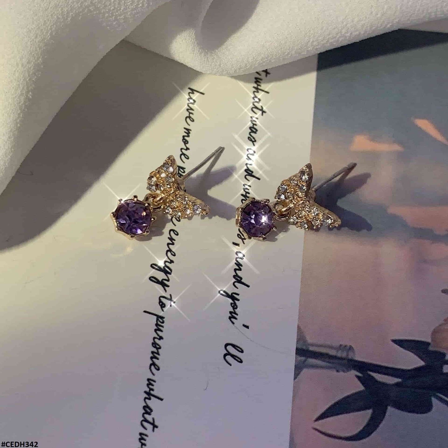 CEDH342 BTO Butterfly Ear Drop Earrings Pair - CEDH