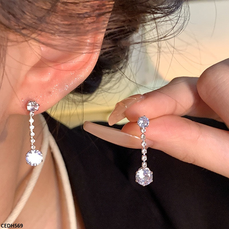 CEDH569 HJF Round Stone Drop Earrings - CEDH