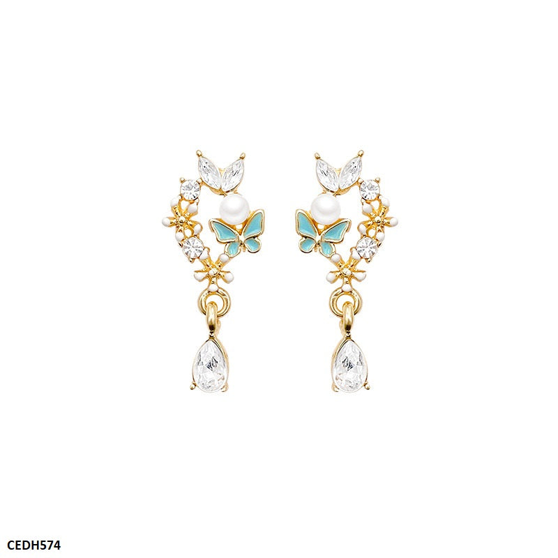 CEDH574 HJF Butterfly/Tear Drop Earrings - CEDH