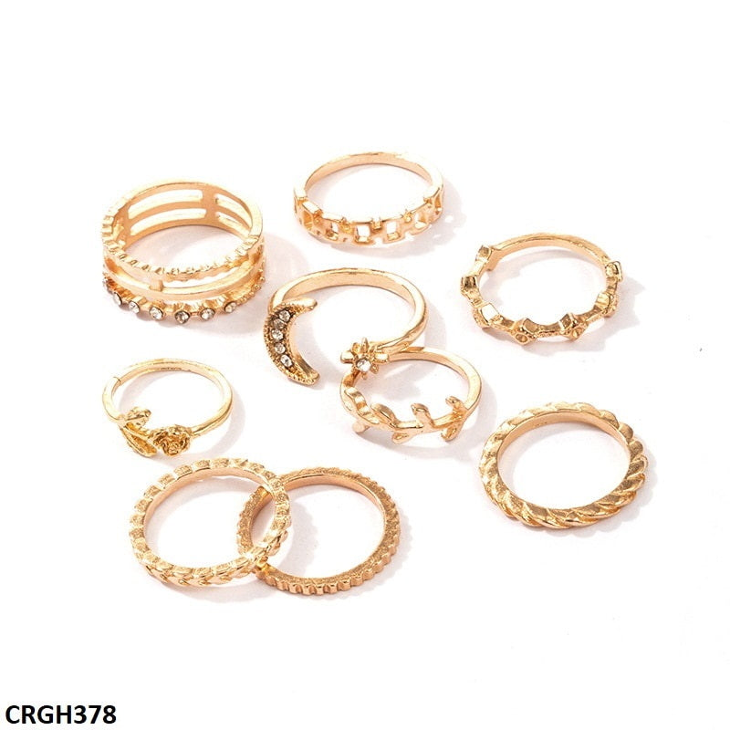 CRGH378 YYE Flower/Moon/Leaf 9 Midi Rings - CRGH