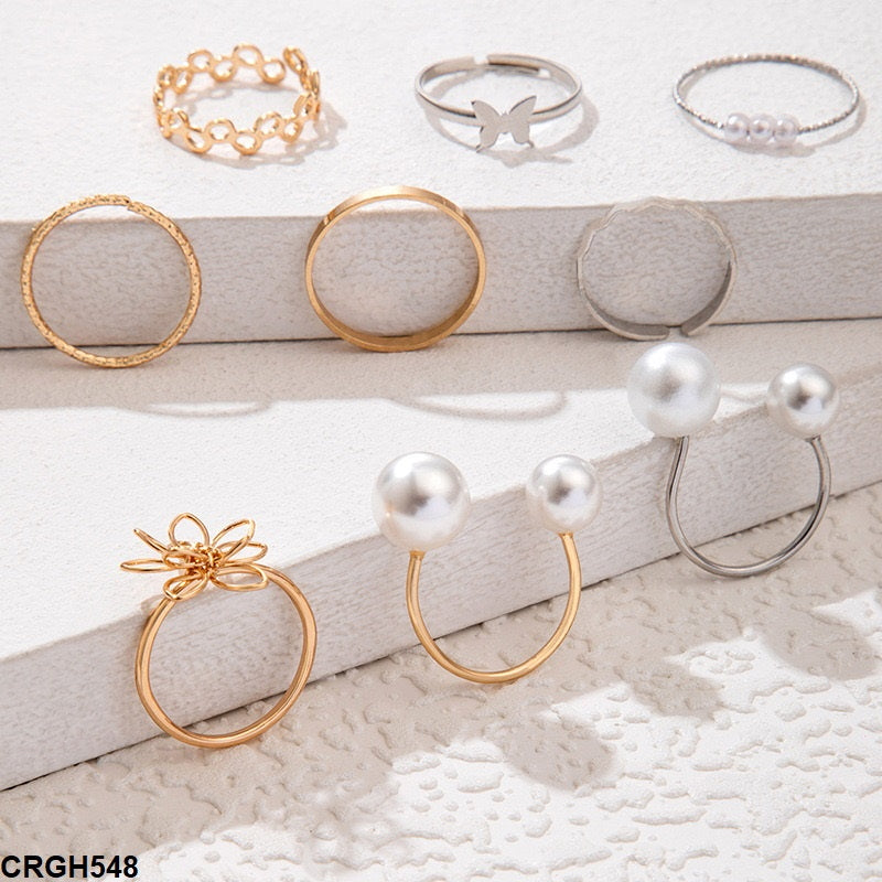 CRGH548 YYE Butterfly/Flower/Round Pearl 9 Midi Rings - CRGH