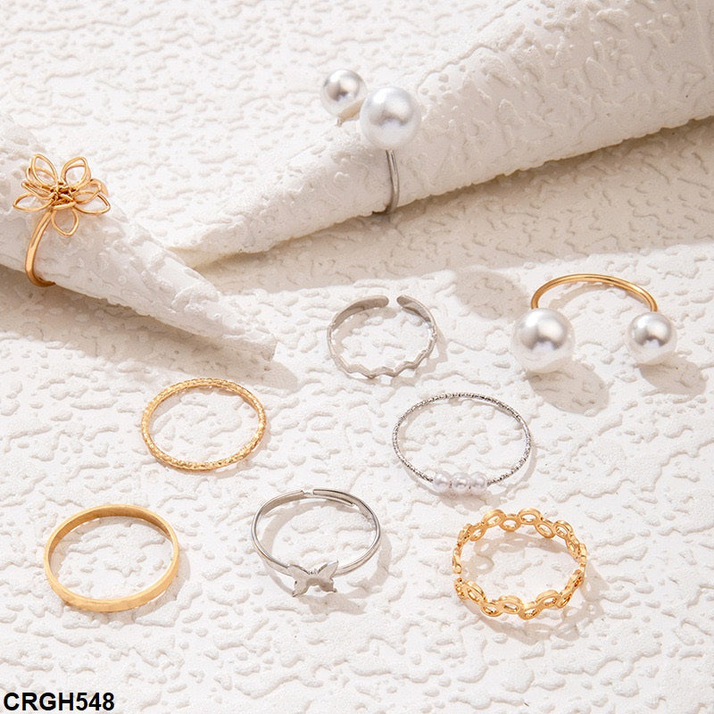 CRGH548 YYE Butterfly/Flower/Round Pearl 9 Midi Rings - CRGH