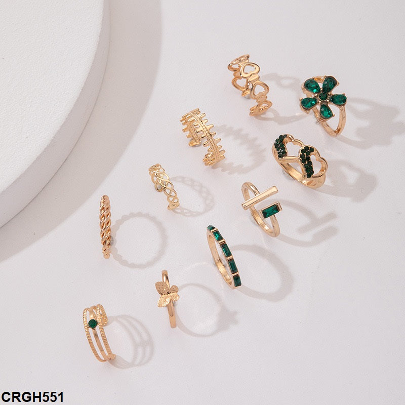 CRGH551 YYE Butterfly/Heart/Flower 10 Midi Rings - CRGH