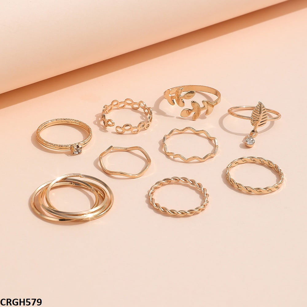 CRGH579 YPG Flower/Leaf 9 Midi Rings - CRGH