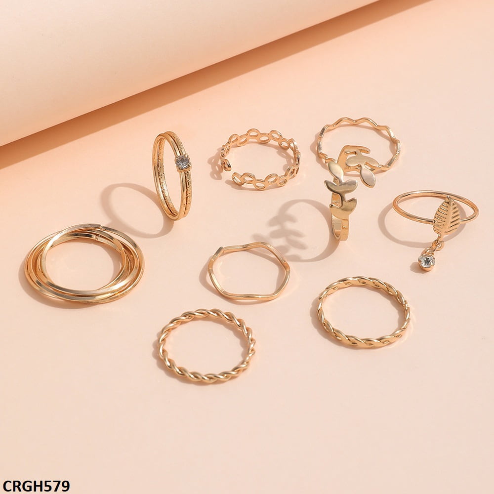 CRGH579 YPG Flower/Leaf 9 Midi Rings - CRGH