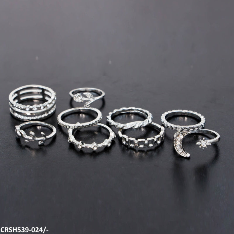 CRSH539 YYE Flower/Moon/Leaf 9 Midi Rings - CRSH