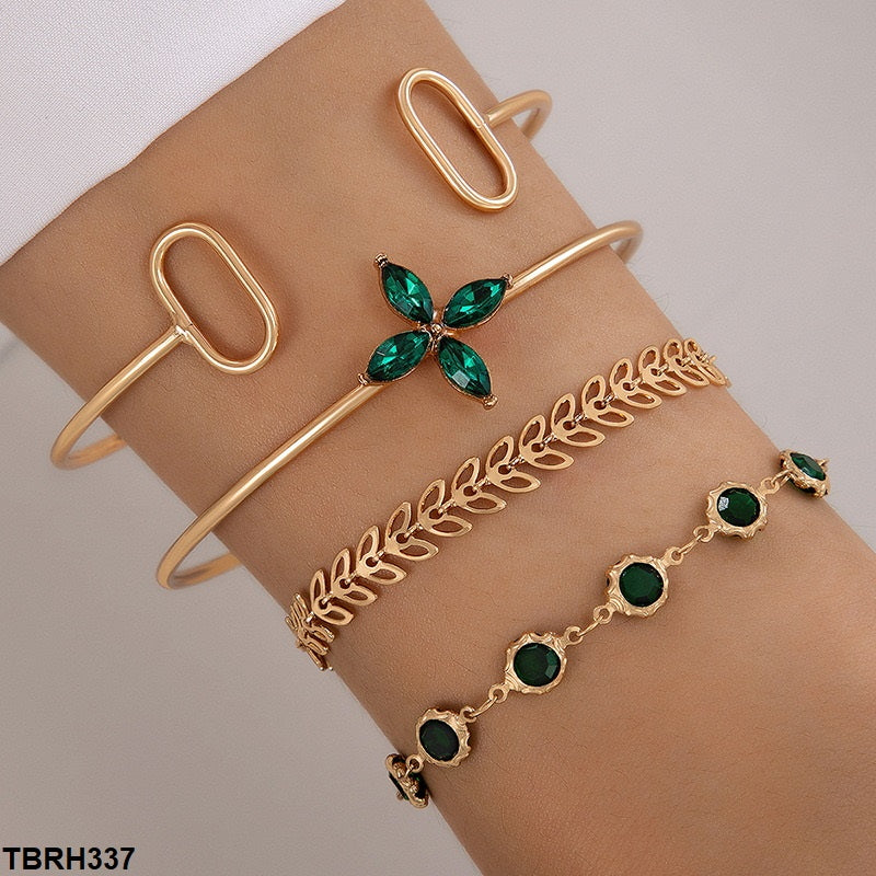 TBRH337 YYE Flower/Leaf/Circle Bracelet Set - CBRH