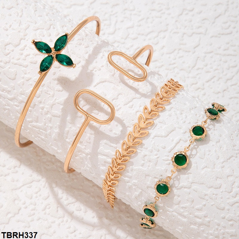 TBRH337 YYE Flower/Leaf/Circle Bracelet Set - CBRH