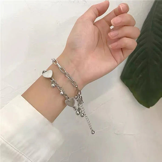 UNI-10025 -Double Layer Heart Charms Silver - Bracelet