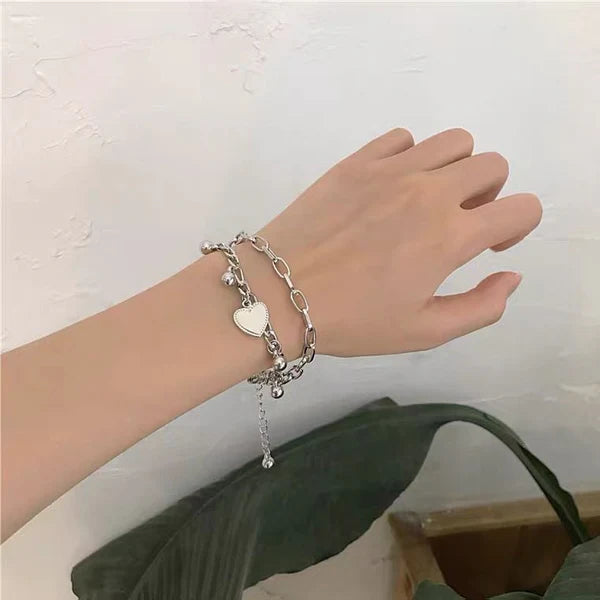 UNI-10025 -Double Layer Heart Charms Silver - Bracelet