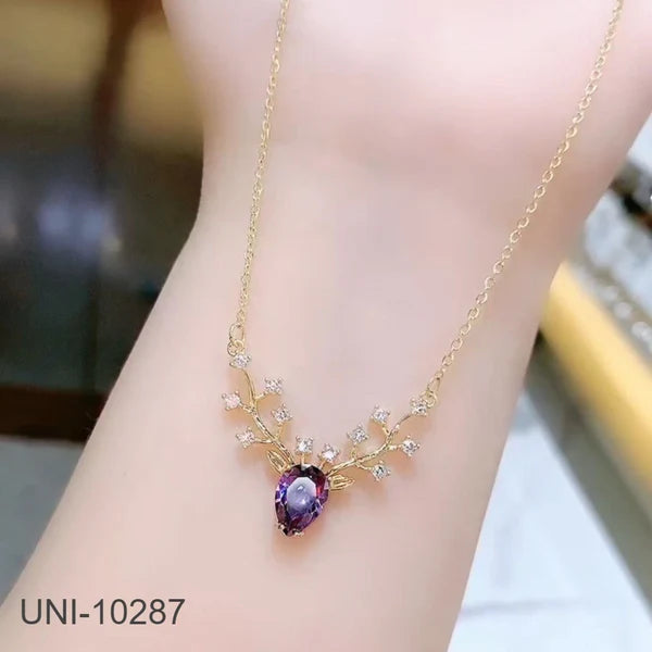 UNI-10287 - Purple Diamond Deer Gold - Necklace