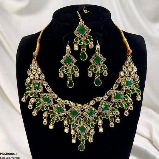 SH00014 FRN Sqyare/Tear Drop Necklace Set - PNSH