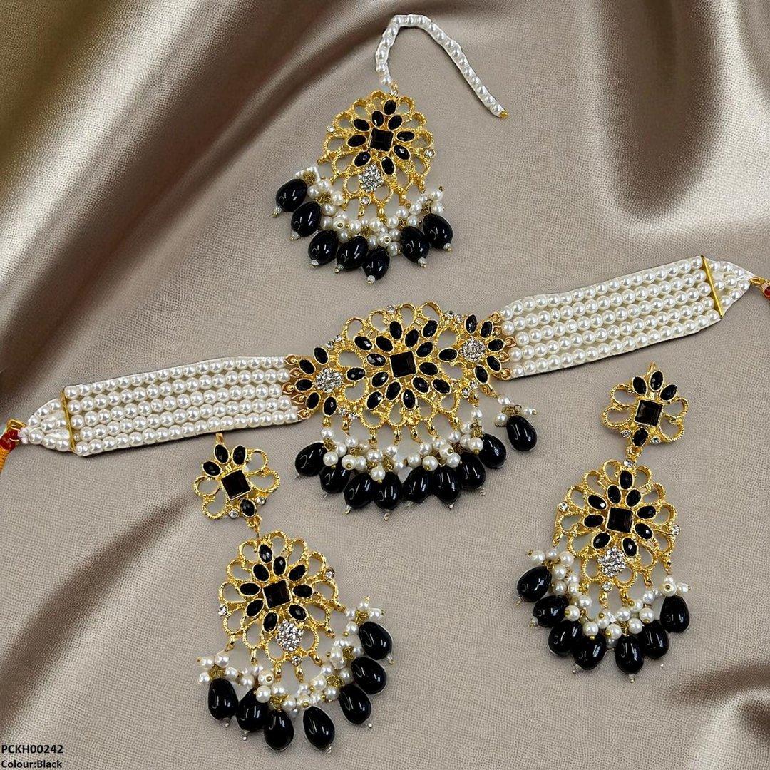 KH00242 MZM Square Flower Pearl Drop Choker Set - PCKH