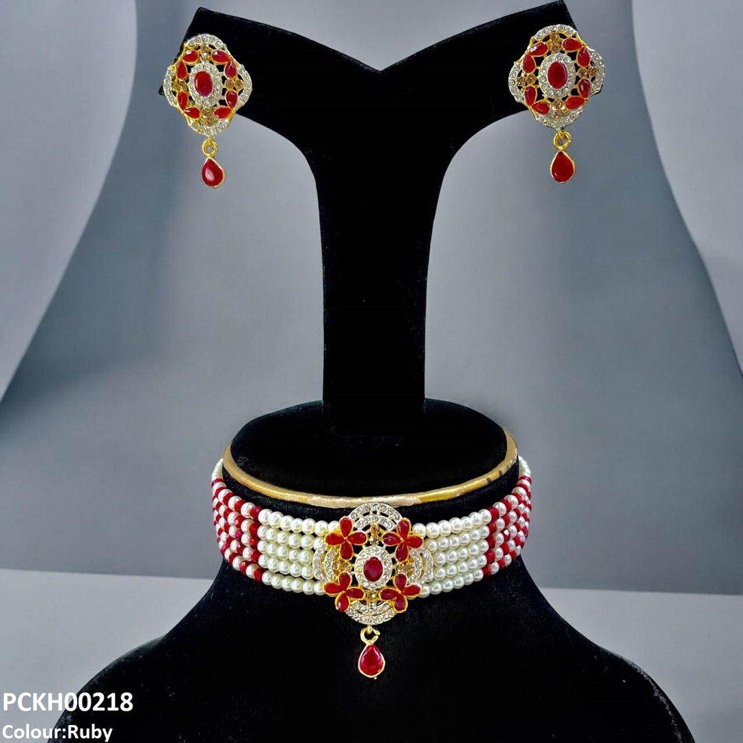 KH00218 SDQ Flower Tear Drop Choker Set - PCKH Wholesale Price