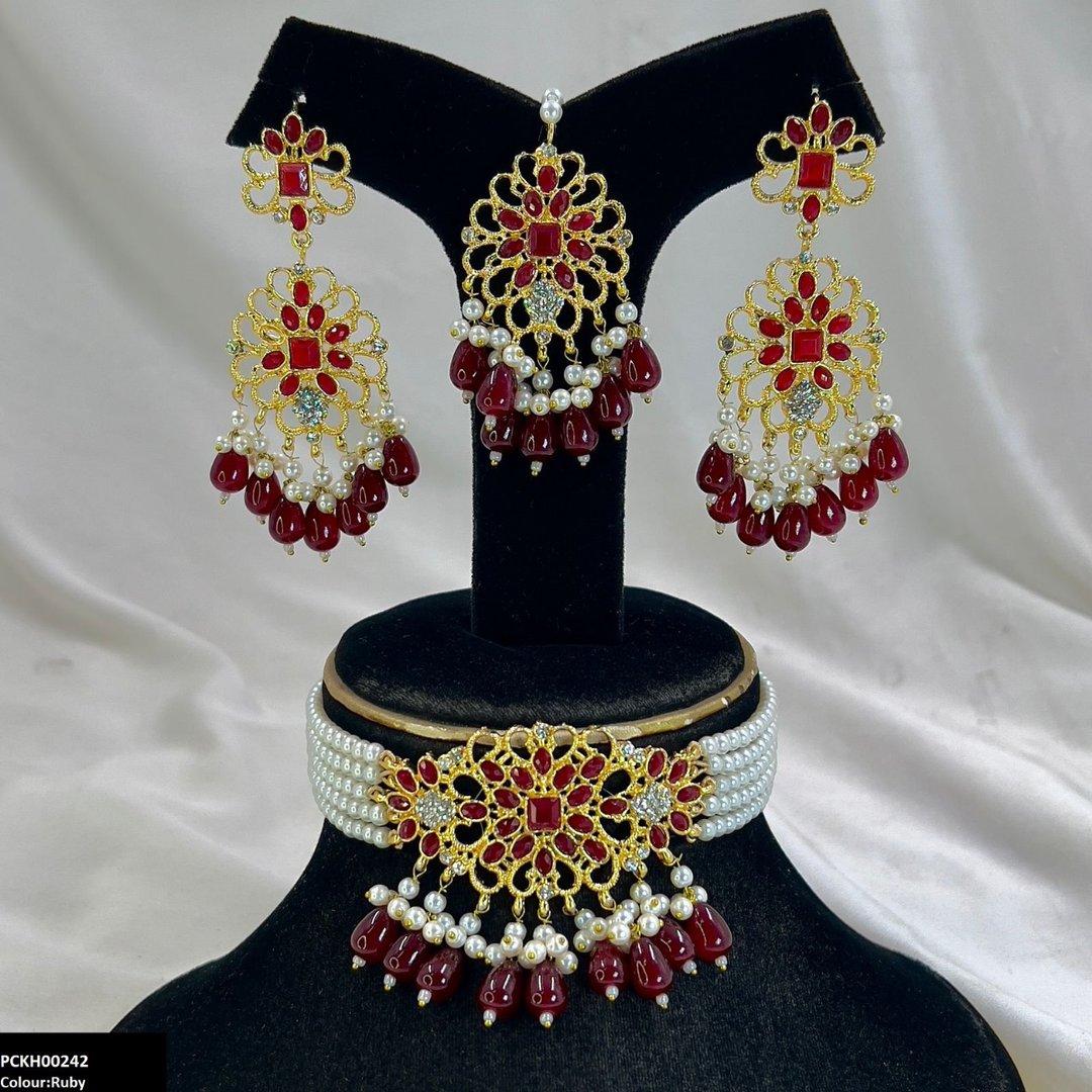 KH00242 MZM Square Flower Pearl Drop Choker Set - PCKH