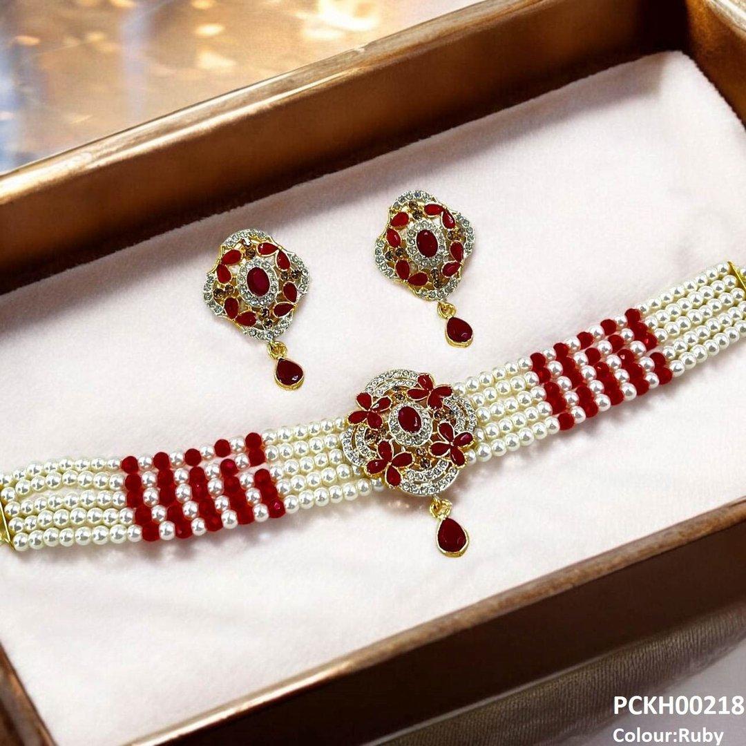 KH00218 SDQ Flower Tear Drop Choker Set - PCKH Wholesale Price