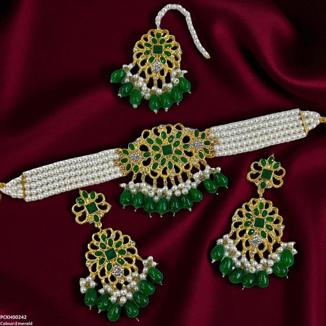 KH00242 MZM Square Flower Pearl Drop Choker Set - PCKH