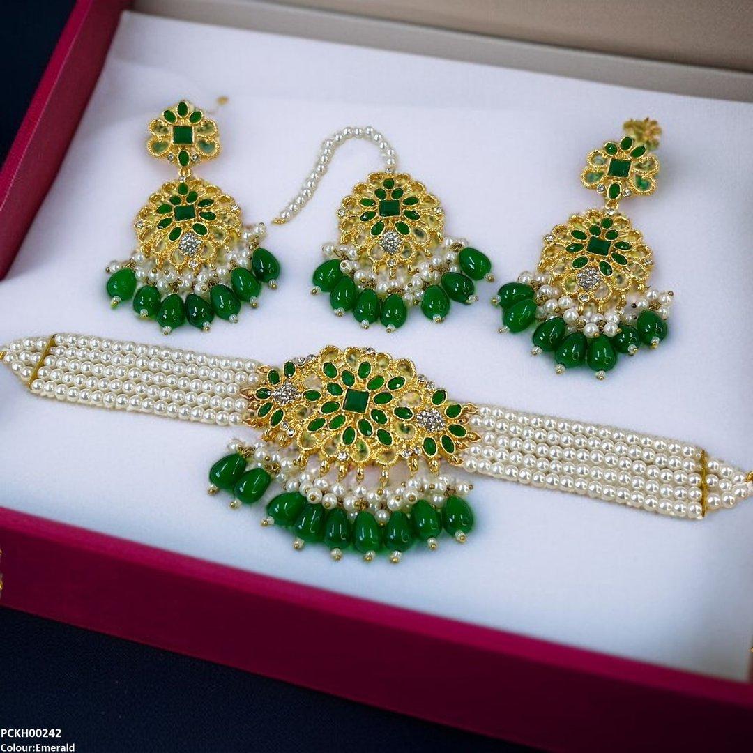 KH00242 MZM Square Flower Pearl Drop Choker Set - PCKH