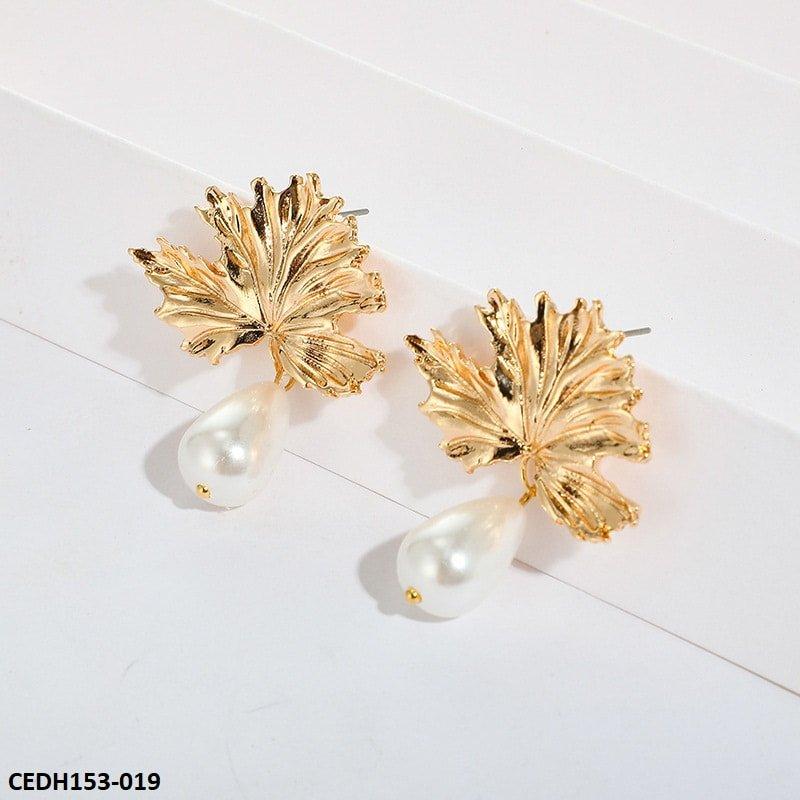 DH153 ZLX Leaf Pearl Drop Earrings Pair