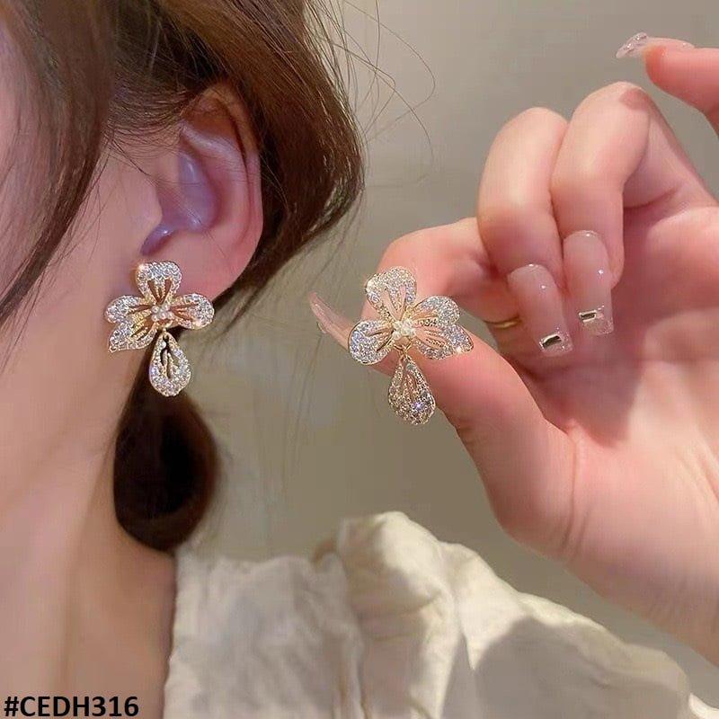 DH316 ZHL Flower Teardrop Earrings Pair