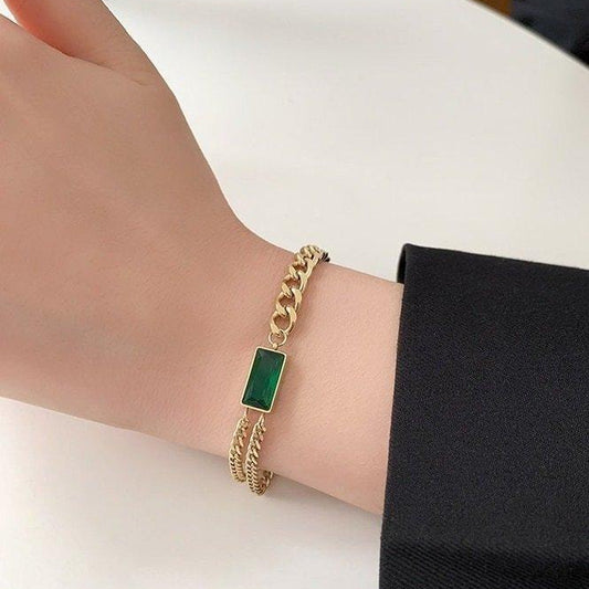 CH205 ZLX Greenish Baguette Hand Bracelet Openable