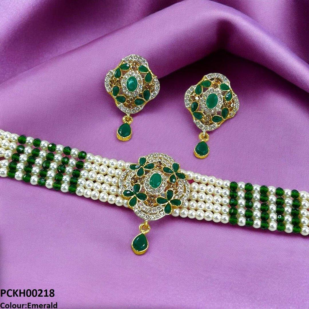 KH00218 SDQ Flower Tear Drop Choker Set - PCKH Wholesale Price