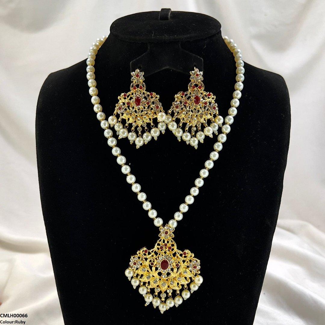 LH00066 MZM Oval/Flower Pearl Drop Mala Set
