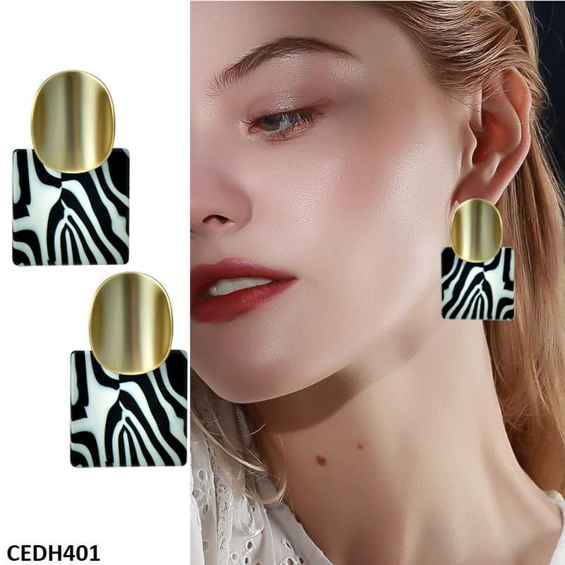 DH401 YHC Shaded Sqaure Drop Earrings Pair