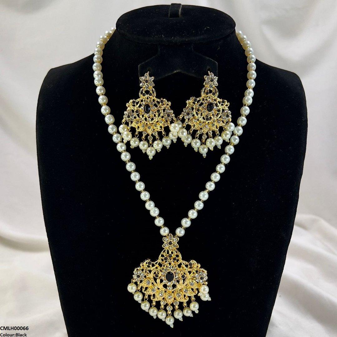 LH00066 MZM Oval/Flower Pearl Drop Mala Set