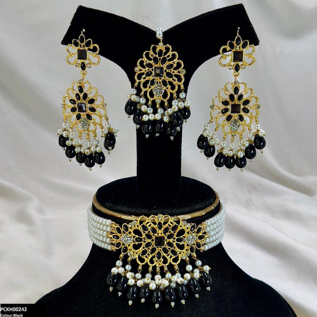 KH00242 MZM Square Flower Pearl Drop Choker Set - PCKH