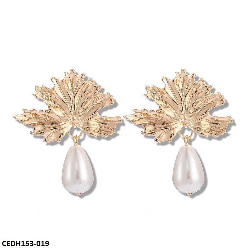 DH153 ZLX Leaf Pearl Drop Earrings Pair