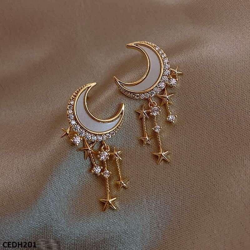 DH201 SIQ Moon Stars Drop Earrings Pair