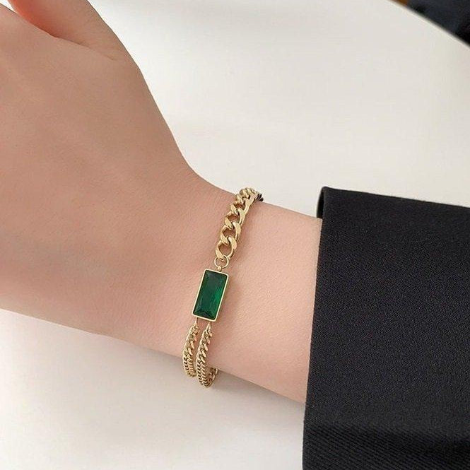 CH205 ZLX Greenish Baguette Hand Bracelet Openable